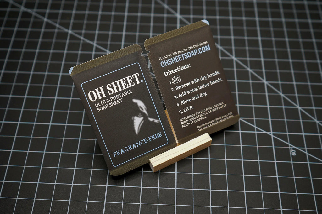 Fragrance free paper soap sheets with easy use directions on packaging